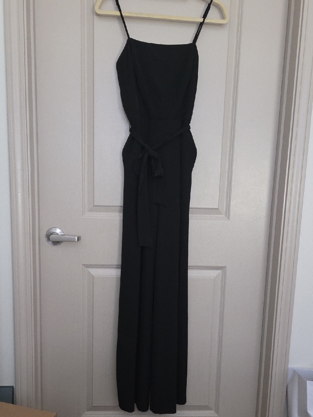 Nine West Black Spaghetti Strap Wide-Leg Jumpsuit with Tie Waist